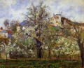 the vegetable garden with trees in blossom spring pontoise 1877 Camille Pissarro